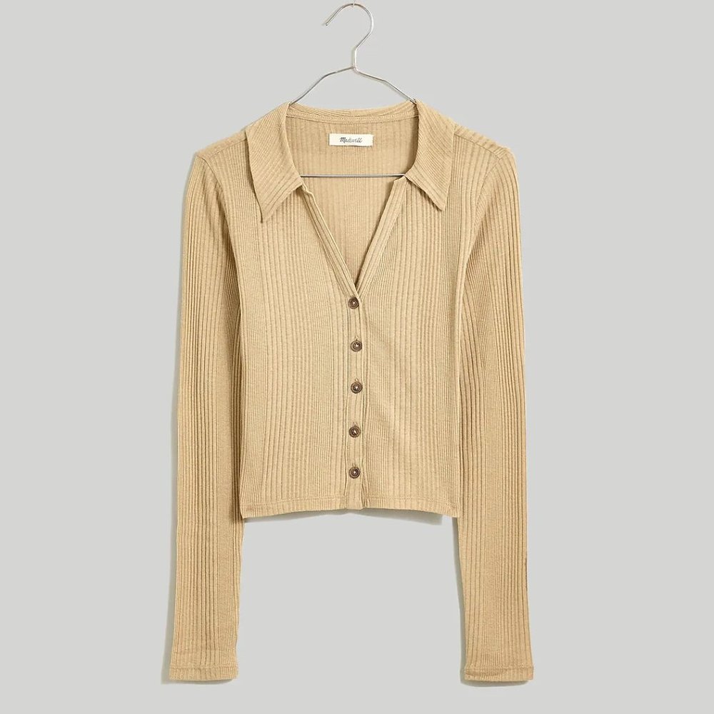 Madewell Variegated Rib V-Neck Polo Shirt XS